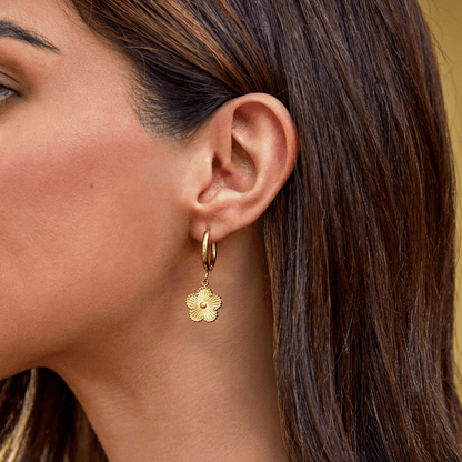 Small Clover Charm Hoop Earrings in Gold-Tone