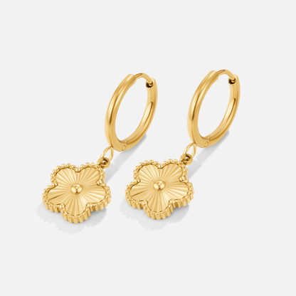 Small Clover Charm Hoop Earrings in Gold-Tone
