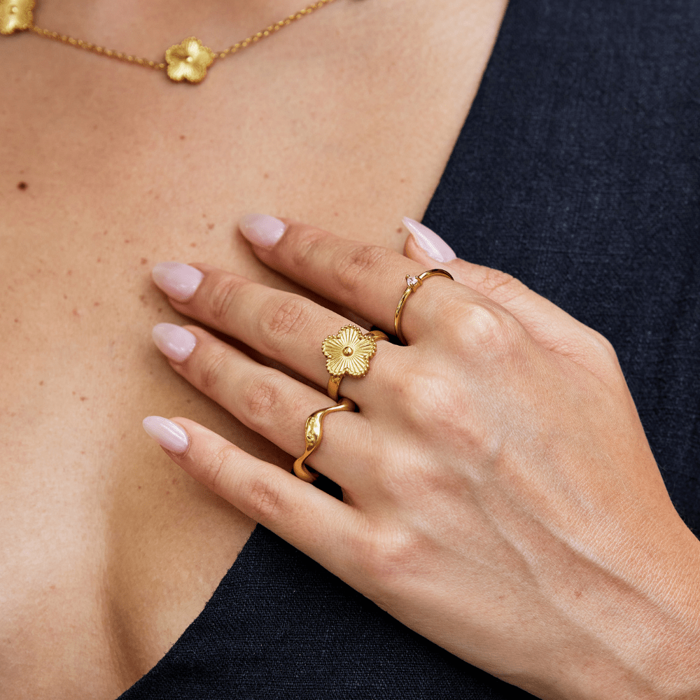 Four Leaf Clover Gold-Tone Slim Band Ring