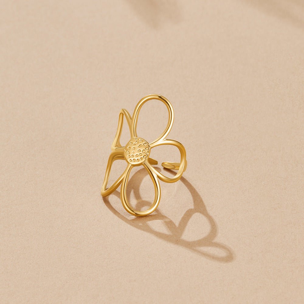 Small Daisy Head Gold-Tone Slim Band Ring