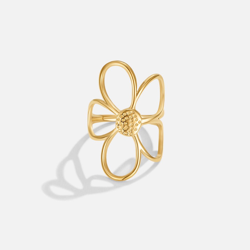 Small Daisy Head Gold-Tone Slim Band Ring