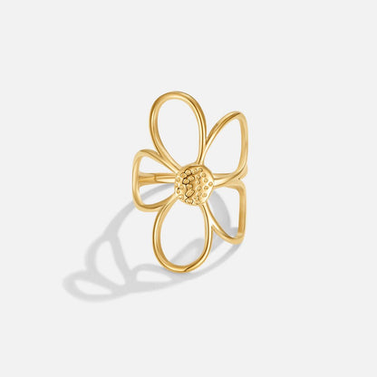 Small Daisy Head Gold-Tone Slim Band Ring