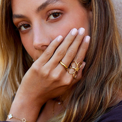 Small Daisy Head Gold-Tone Slim Band Ring