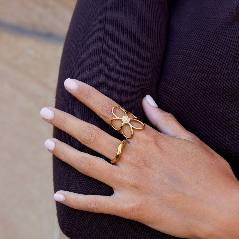 Small Daisy Head Gold-Tone Slim Band Ring