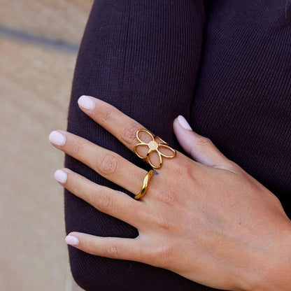 Small Daisy Head Gold-Tone Slim Band Ring