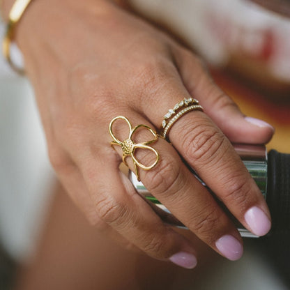 Small Daisy Head Gold-Tone Slim Band Ring