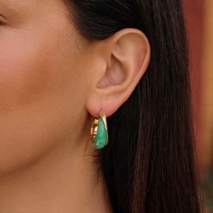 Deep Emerald Green Gold-Tone Hoop Earrings