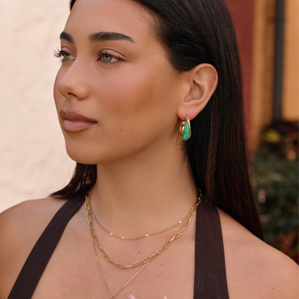 Deep Emerald Green Gold-Tone Hoop Earrings