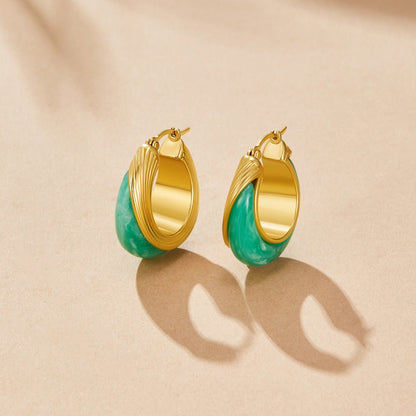 Deep Emerald Green Gold-Tone Hoop Earrings