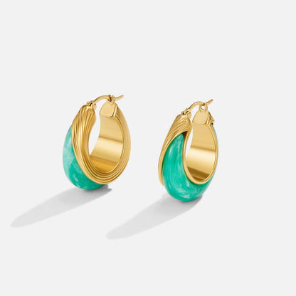 Deep Emerald Green Gold-Tone Hoop Earrings
