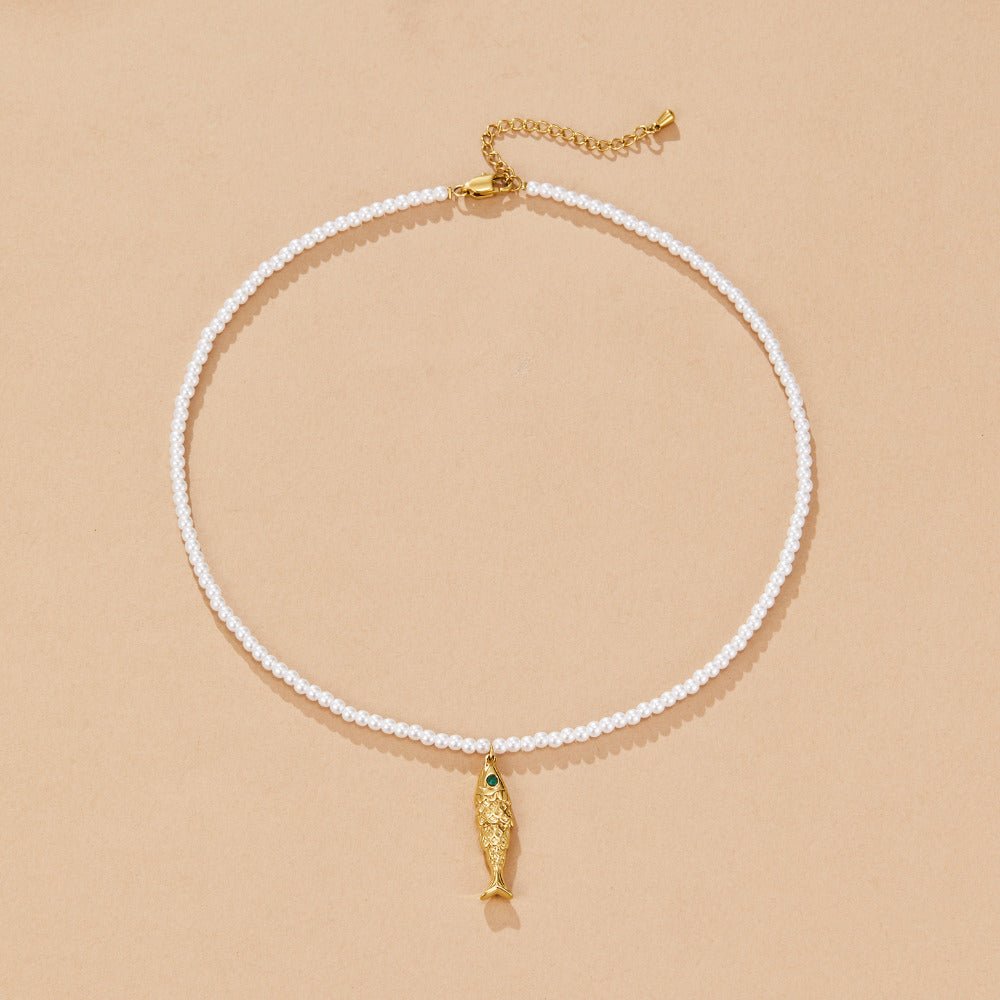 Little Fish Charm and Pearl Gold-Tone Necklace