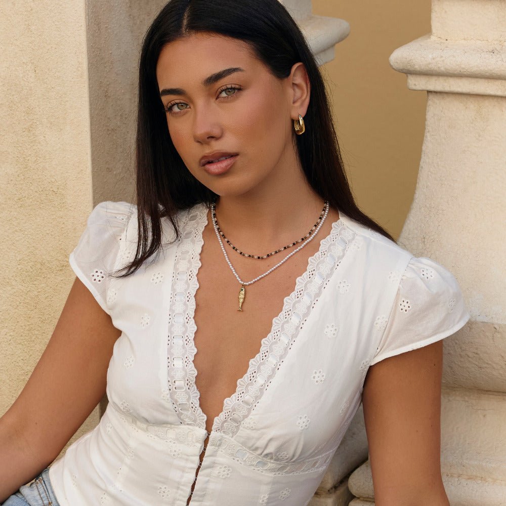 Little Fish Charm and Pearl Gold-Tone Necklace