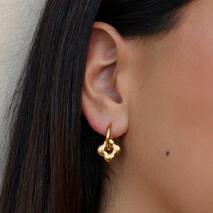 Full Rounded Flower Puff Gold-Tone Earrings
