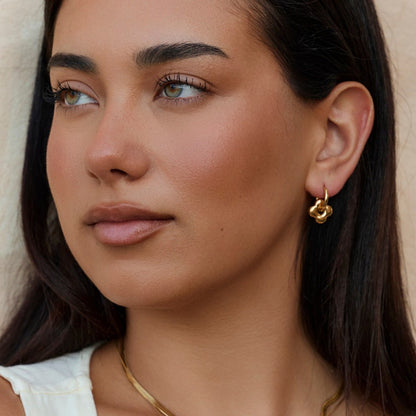 Full Rounded Flower Puff Gold-Tone Earrings