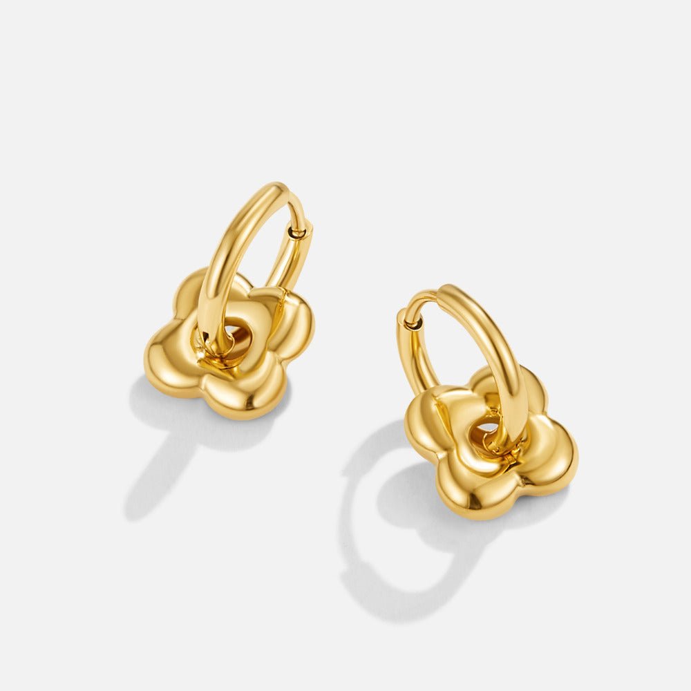 Full Rounded Flower Puff Gold-Tone Earrings