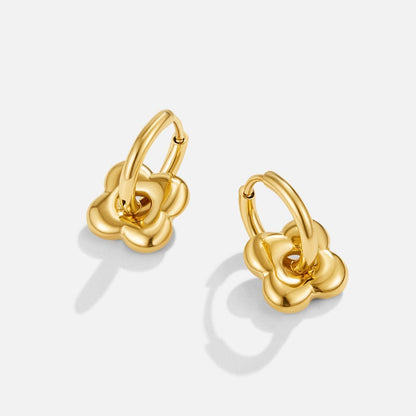 Full Rounded Flower Puff Gold-Tone Earrings