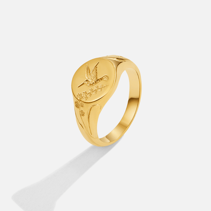 Hummingbird Gold-Tone Flat Face Signet Ring
