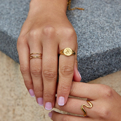 Hummingbird Gold-Tone Flat Face Signet Ring