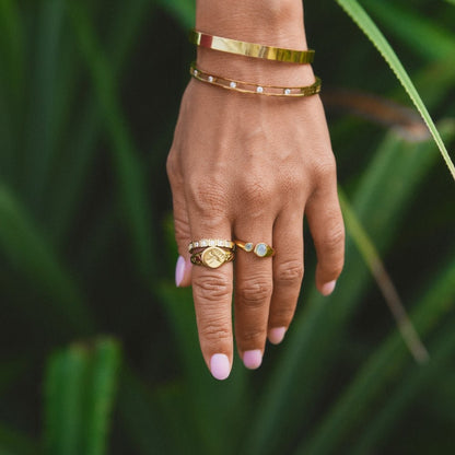 Hummingbird Gold-Tone Flat Face Signet Ring