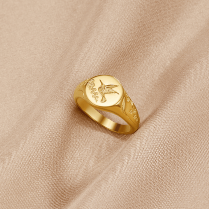 Hummingbird Gold-Tone Flat Face Signet Ring