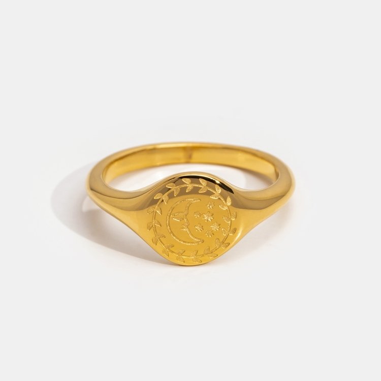 Luna Crescent Detail Gold-Tone Slim Ring
