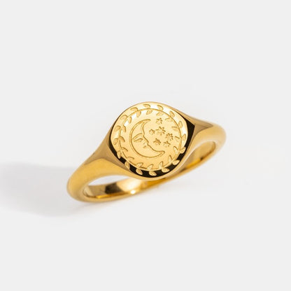 Luna Crescent Detail Gold-Tone Slim Ring
