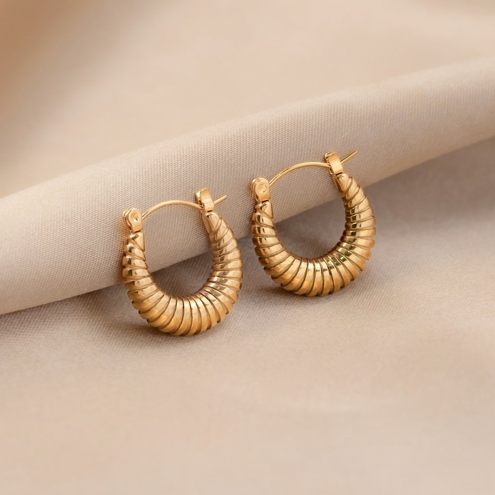 Mia Ribbed Croissant Gold-Tone Hoop Earrings