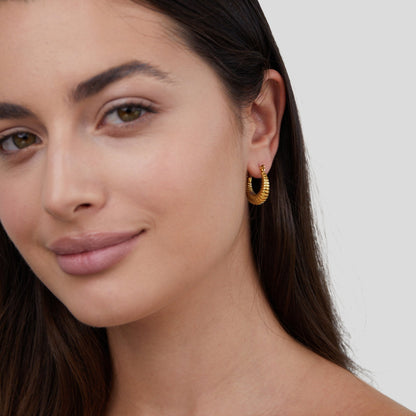 Mia Ribbed Croissant Gold-Tone Hoop Earrings
