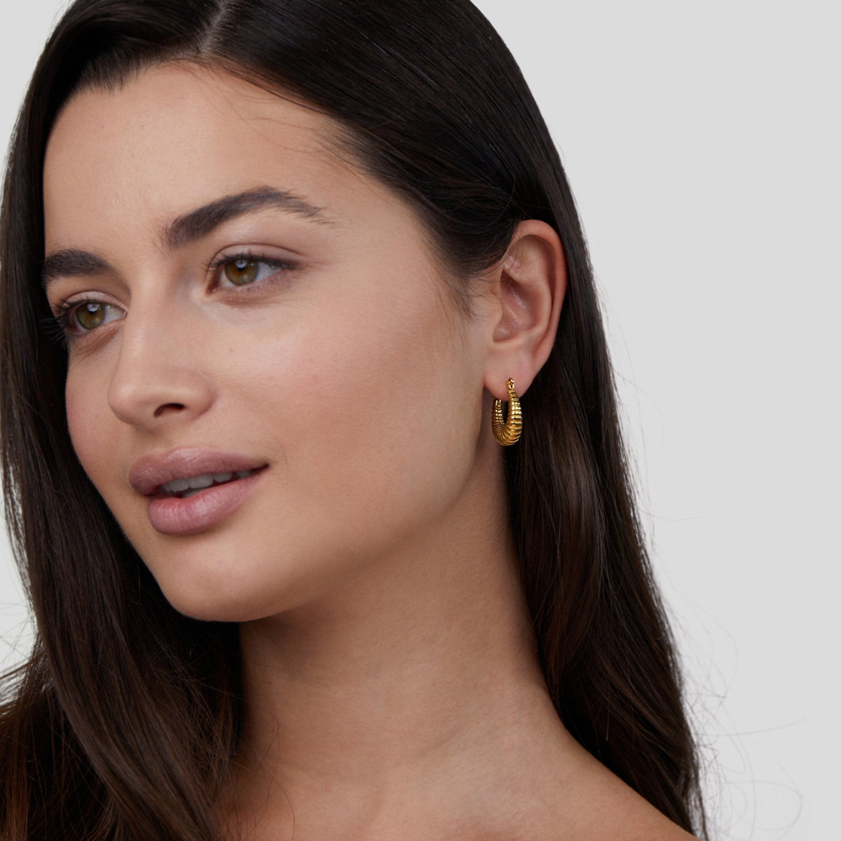 Mia Ribbed Croissant Gold-Tone Hoop Earrings