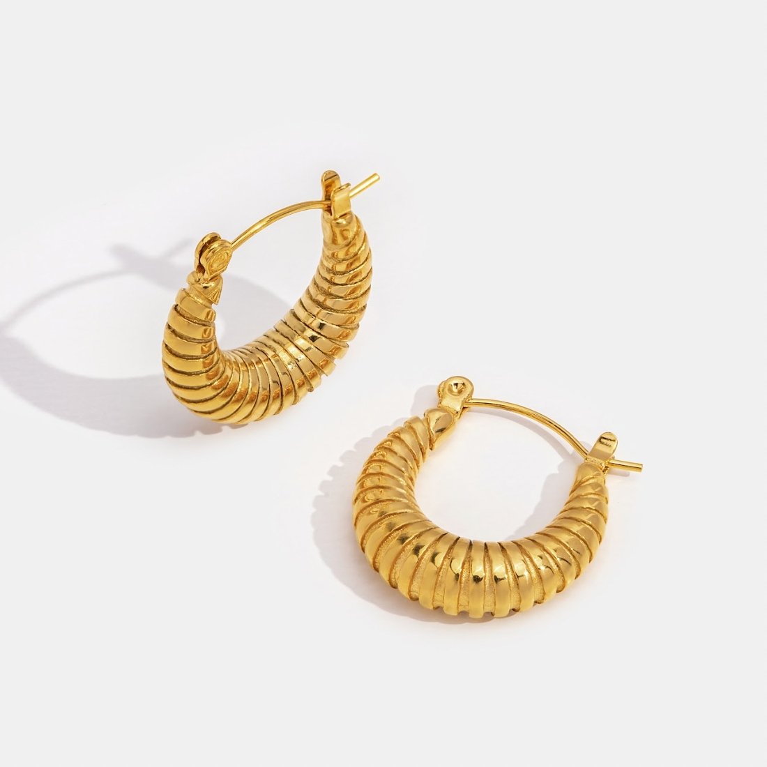 Mia Ribbed Croissant Gold-Tone Hoop Earrings