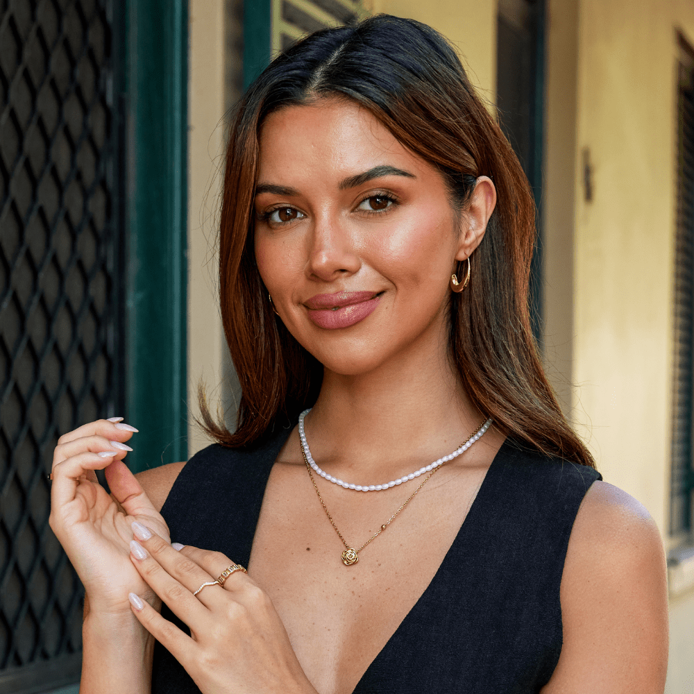 Small Gold-Tone Rose Bud Pendant Necklace
