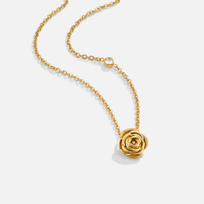 Small Gold-Tone Rose Bud Pendant Necklace