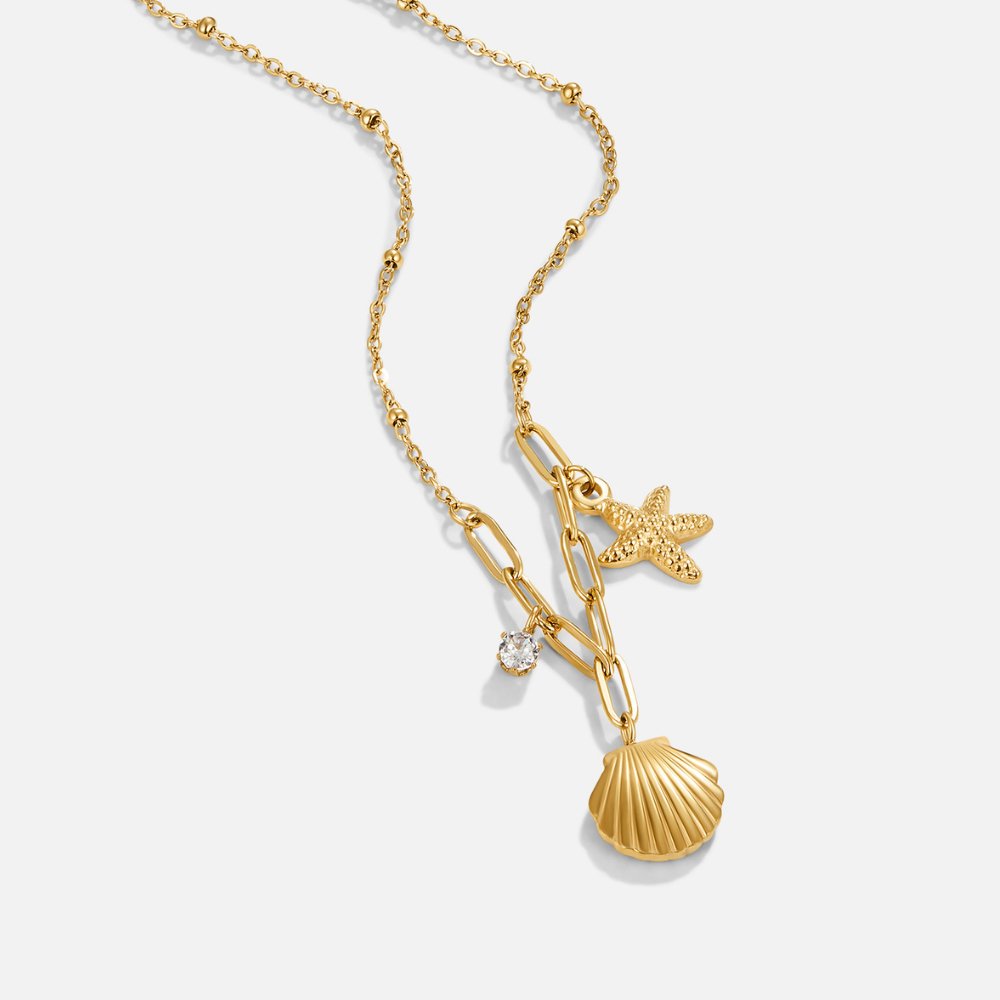 Shell and Starfish Charm Gold-Tone Necklace