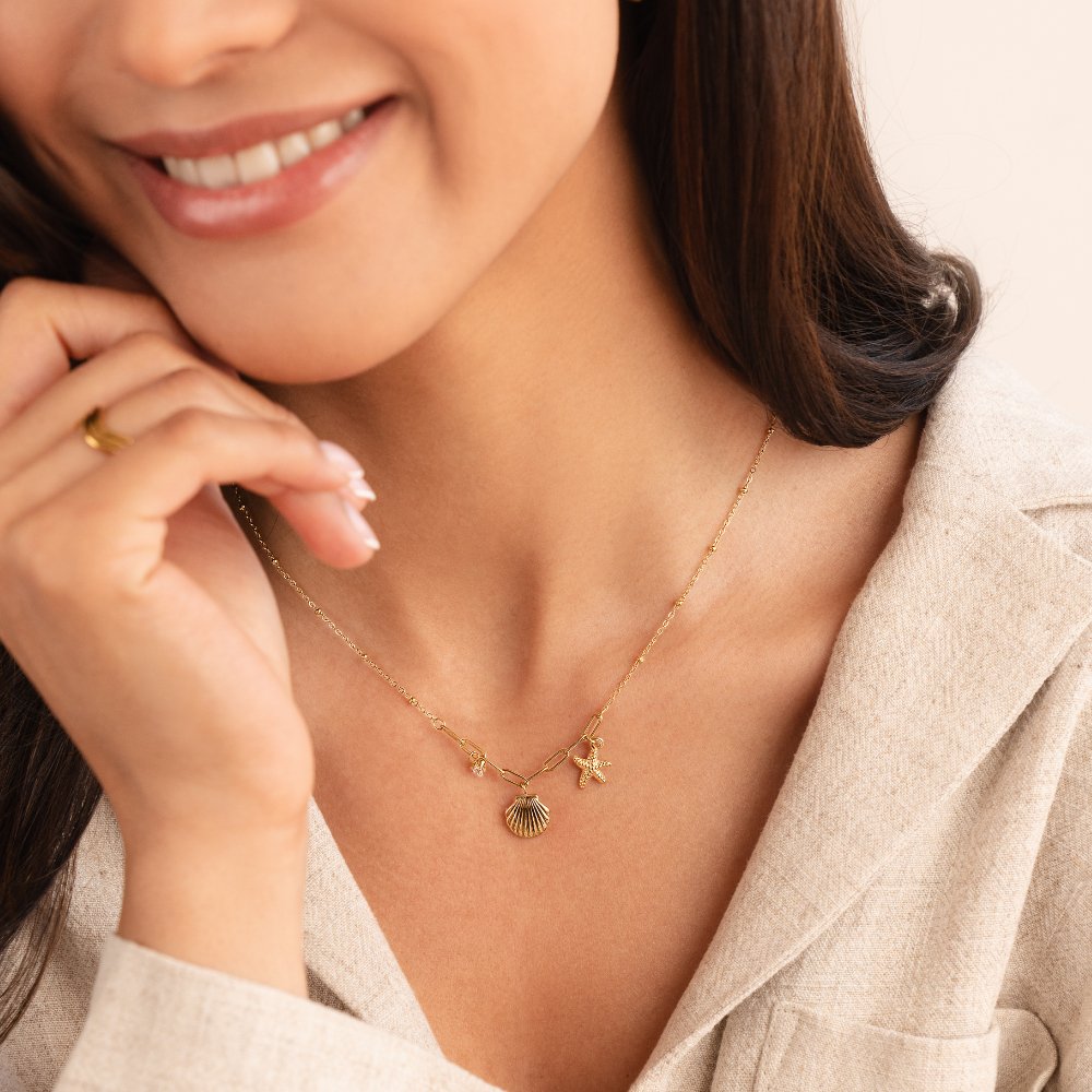 Shell and Starfish Charm Gold-Tone Necklace