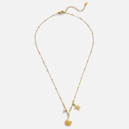 Shell and Starfish Charm Gold-Tone Necklace