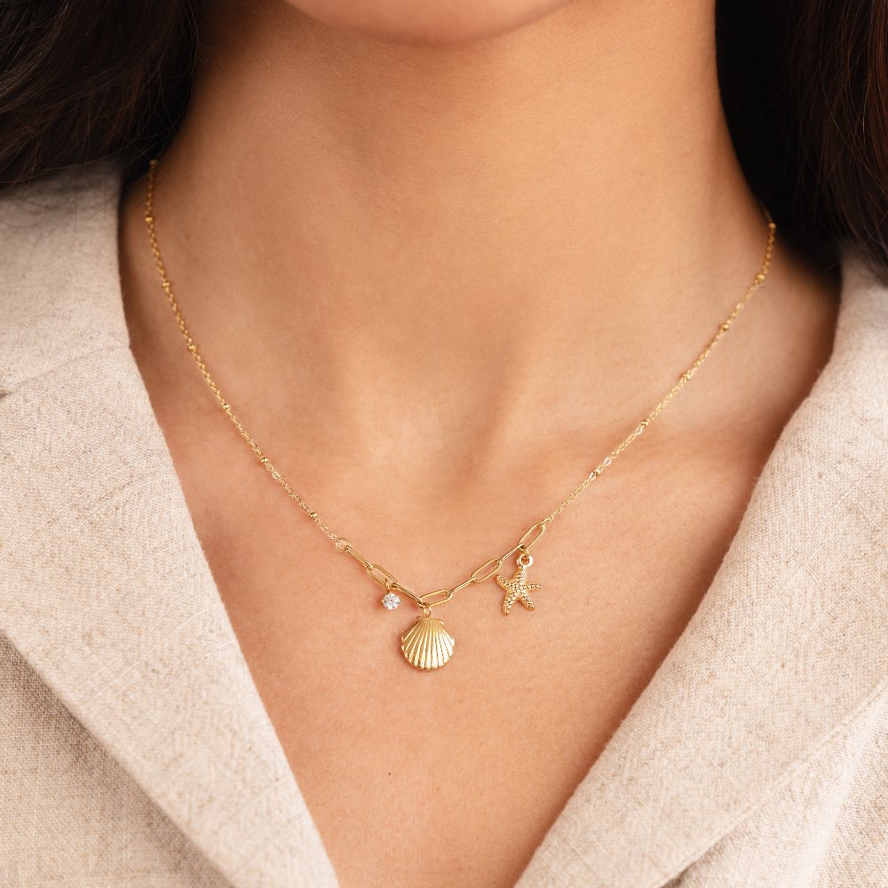 Shell and Starfish Charm Gold-Tone Necklace
