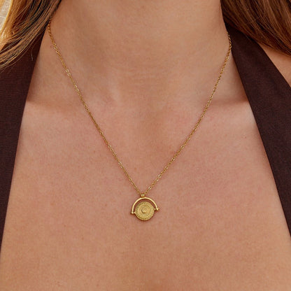 Round Sun Coin Gold-Tone Pendant Necklace