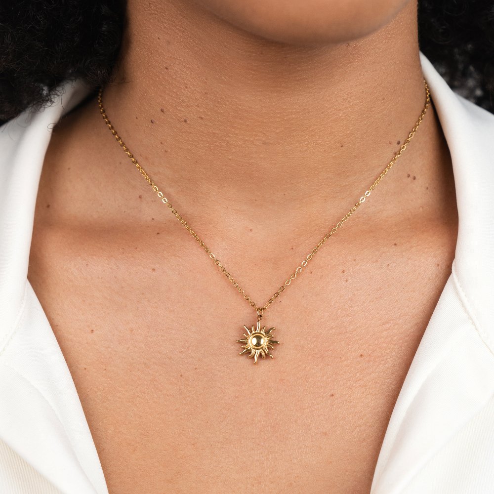 Radiating Sunburst Gold-Tone Pendant Necklace