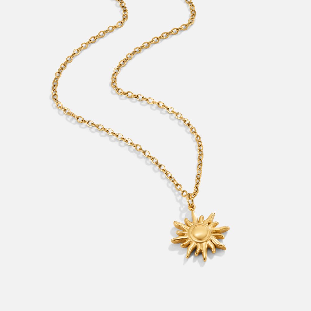 Radiating Sunburst Gold-Tone Pendant Necklace