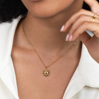Radiating Sunburst Gold-Tone Pendant Necklace