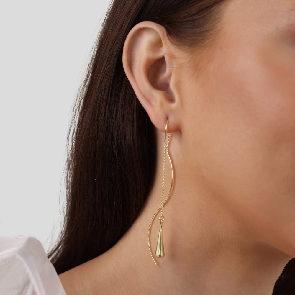 Gold-Tone Teardrop Earrings with a Soft Tassel