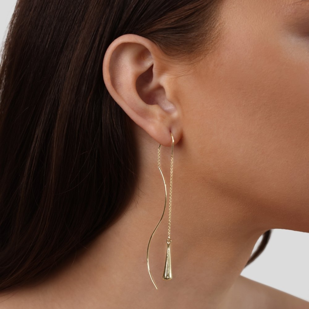 Gold-Tone Teardrop Earrings with a Soft Tassel