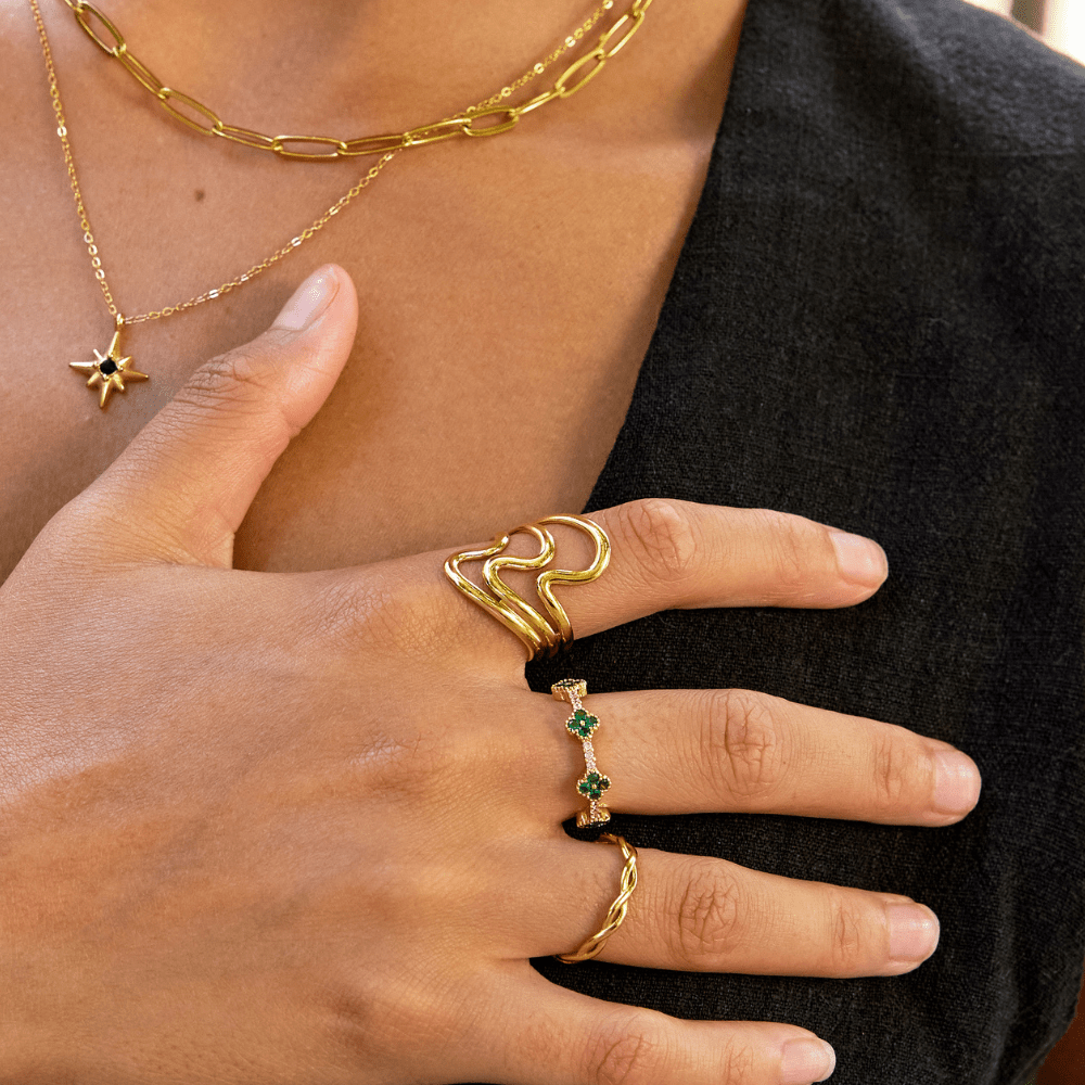 Gold-Tone Rolling Wave Open Wrap Band Ring