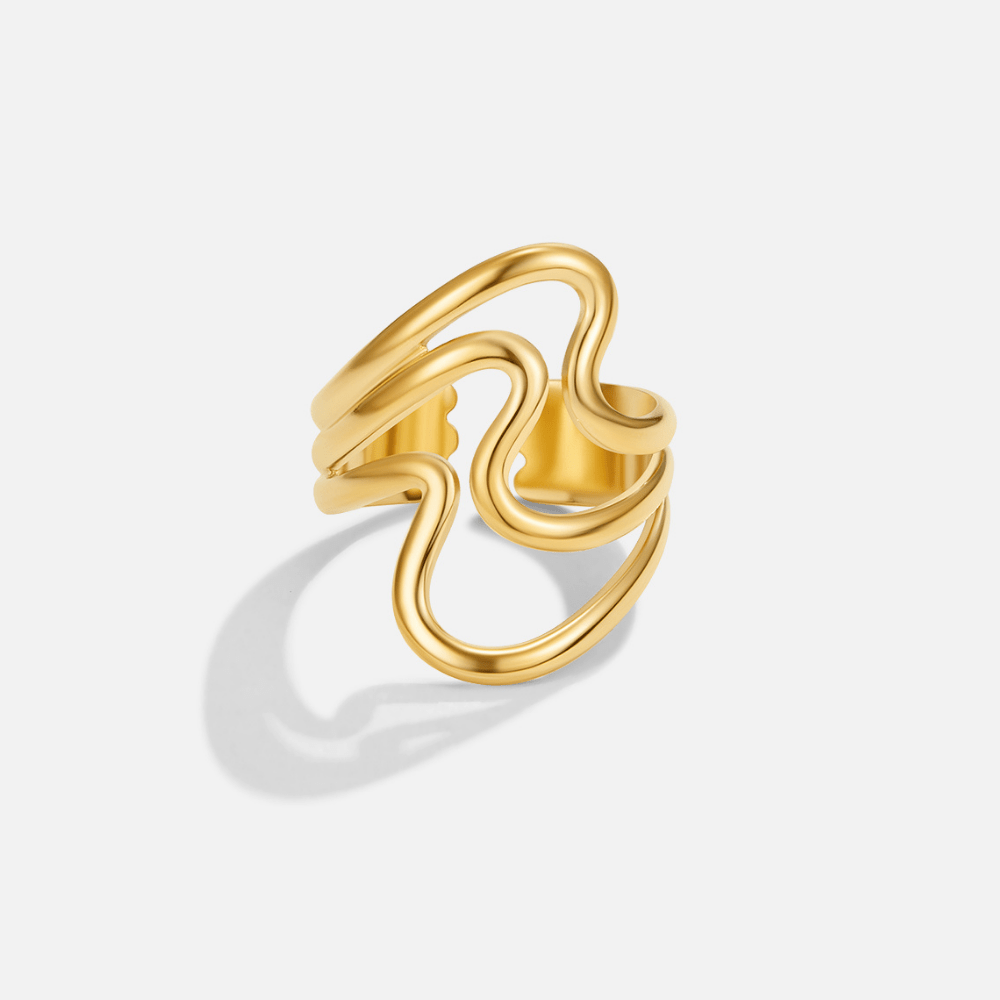 Gold-Tone Rolling Wave Open Wrap Band Ring