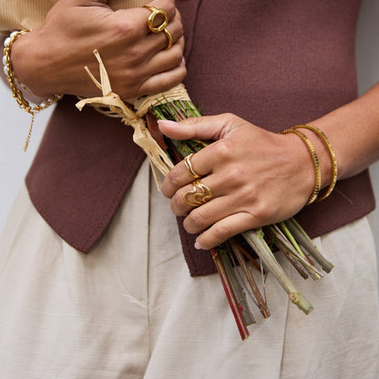Gold-Tone Rolling Wave Open Wrap Band Ring