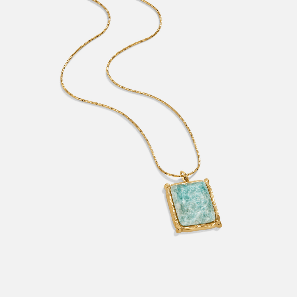 Soft Green Marbled Stone Pendant Necklace