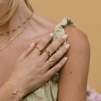 Cool Green Crystal Slim Everyday Band Ring