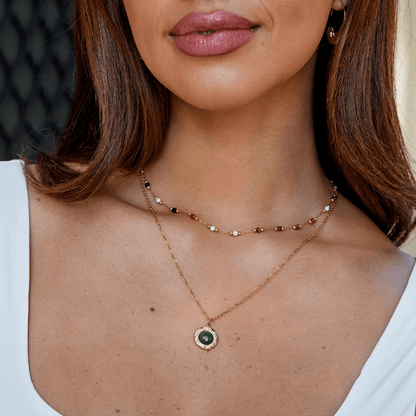 Soft Green Stone-Look Coin Pendant Necklace
