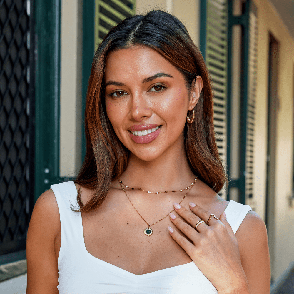 Soft Green Stone-Look Coin Pendant Necklace