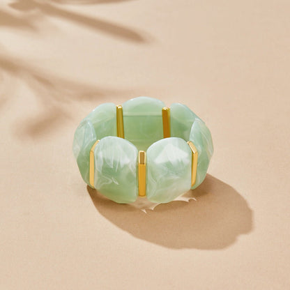 Mossy Green Stone-Effect Stretch Bracelet